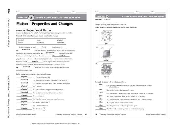 Answer key for chemistry matter and change