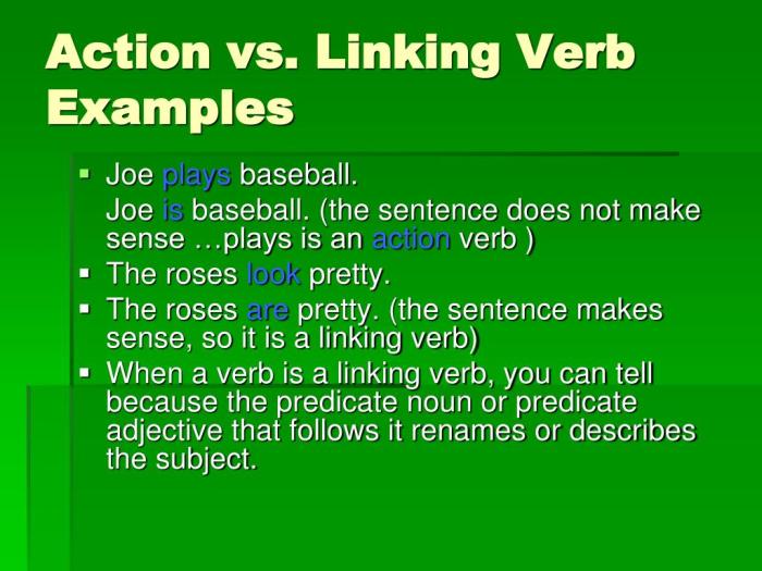 Linking or action verb worksheet