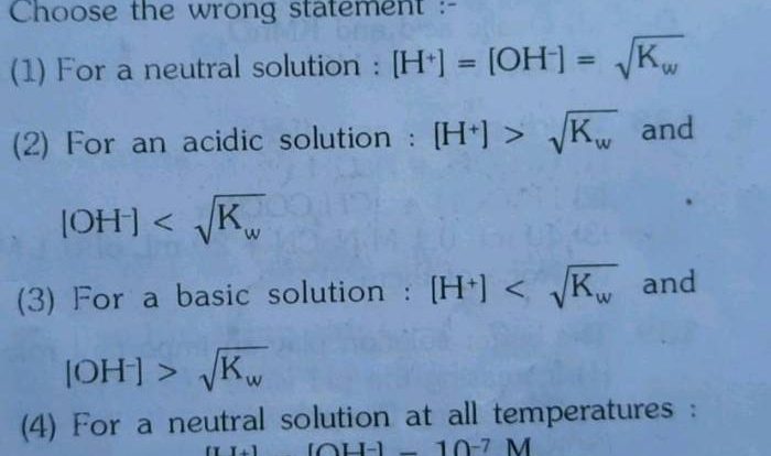 Complete the kw expression for the autoionization of water