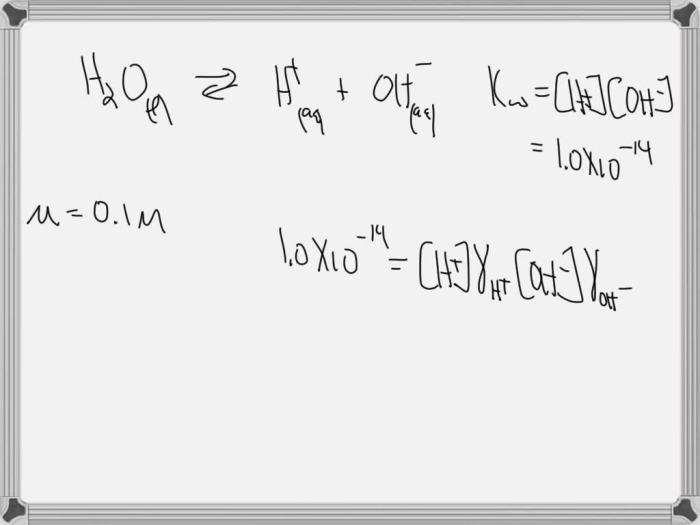 Complete the kw expression for the autoionization of water