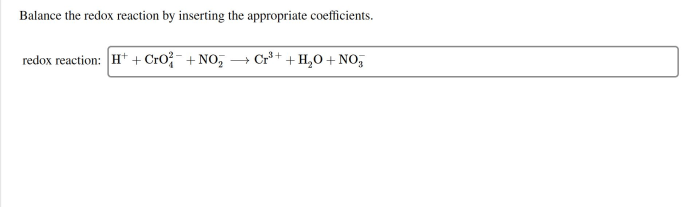 Redox inserting balance reaction following appropriate coefficients